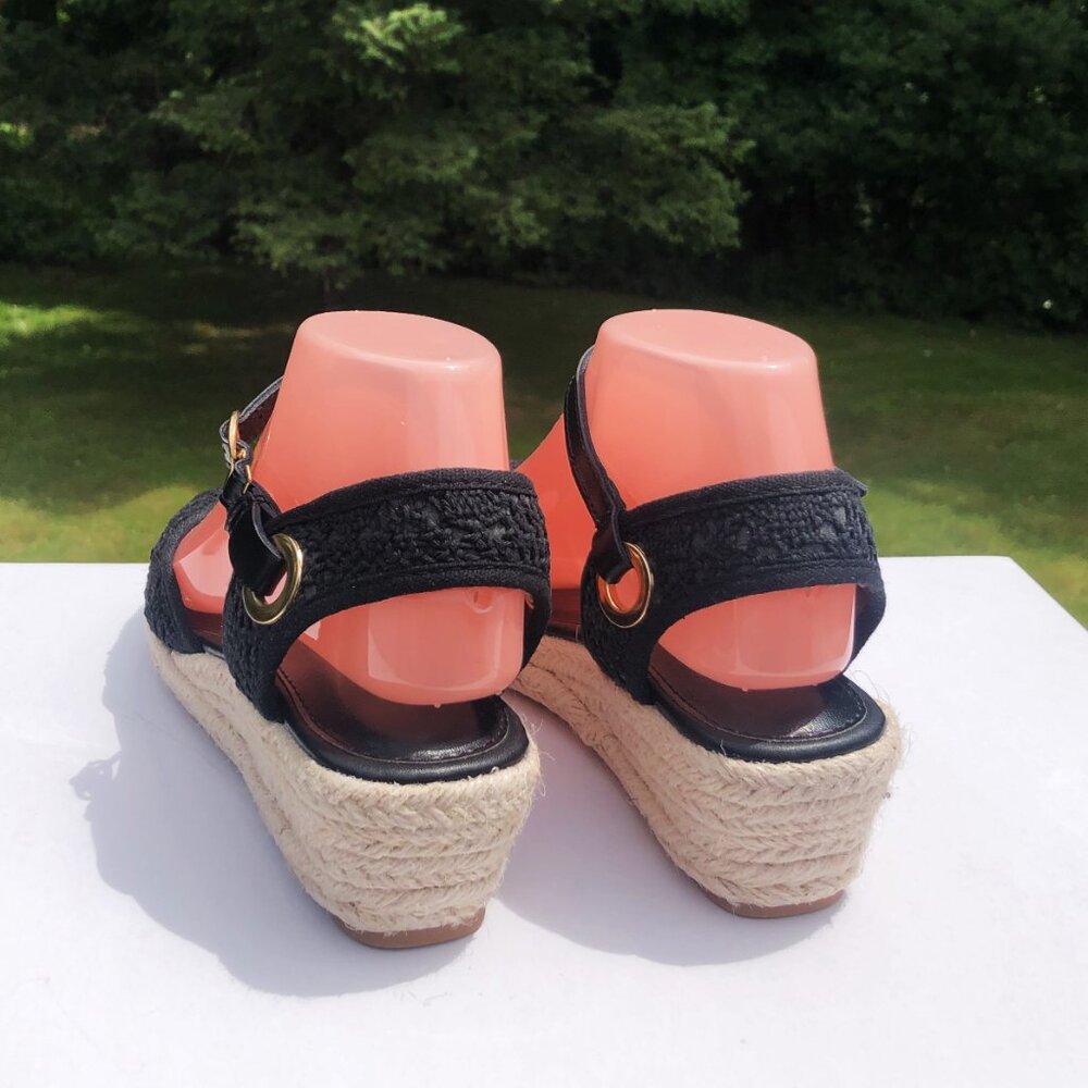 Black Floral Lace Peep Toe Ankle Strap Buckle Espadrille Sandals Sz 7 NEW - Picture 4 of 7